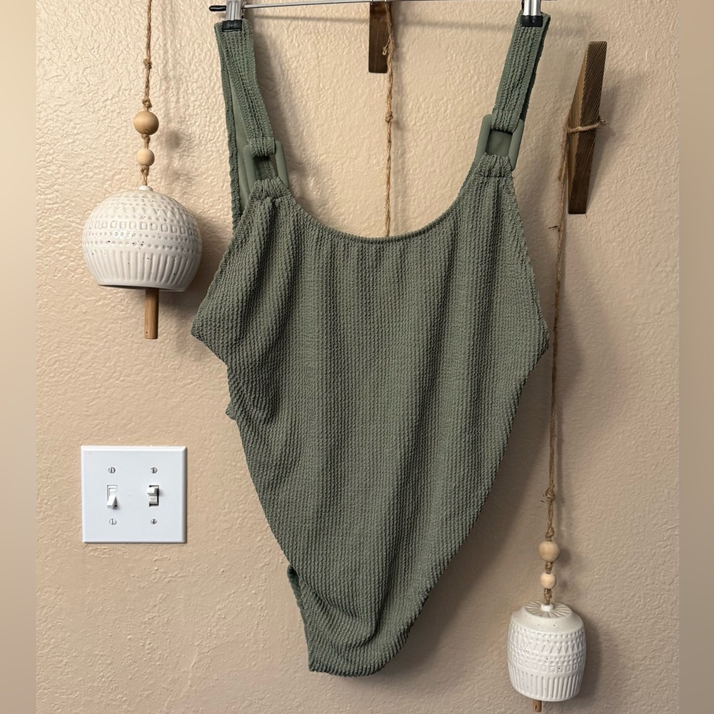 Aerie Olive Crinkle One Piece Swimsuit